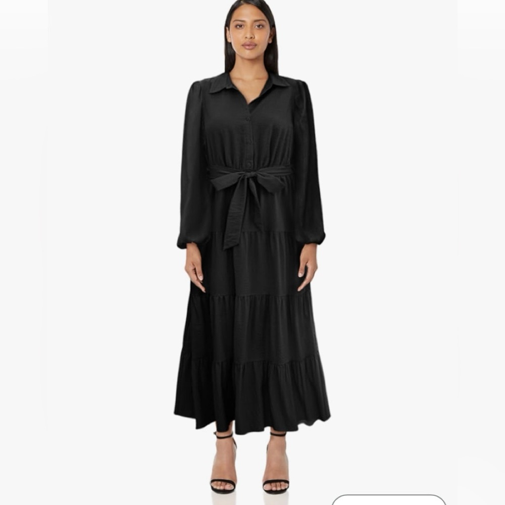 Chic Black Long Sleeve Maxi Shirt Dress